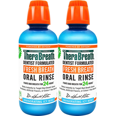 TheraBreath Fresh Breath Dentist Formulated 24-Hour Oral Rinse, Icy Mint, 16 Ounce (Pack of 2)