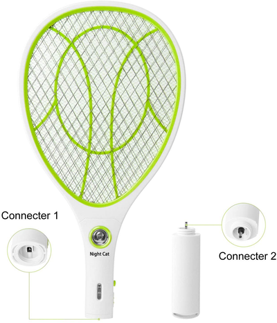 Night Cat Bug Zapper Racket Electric Fly Swatter Racquet Electronic Mosquito Killer with USB Charging LED Lighting Double Layer Protection Detachable Handle