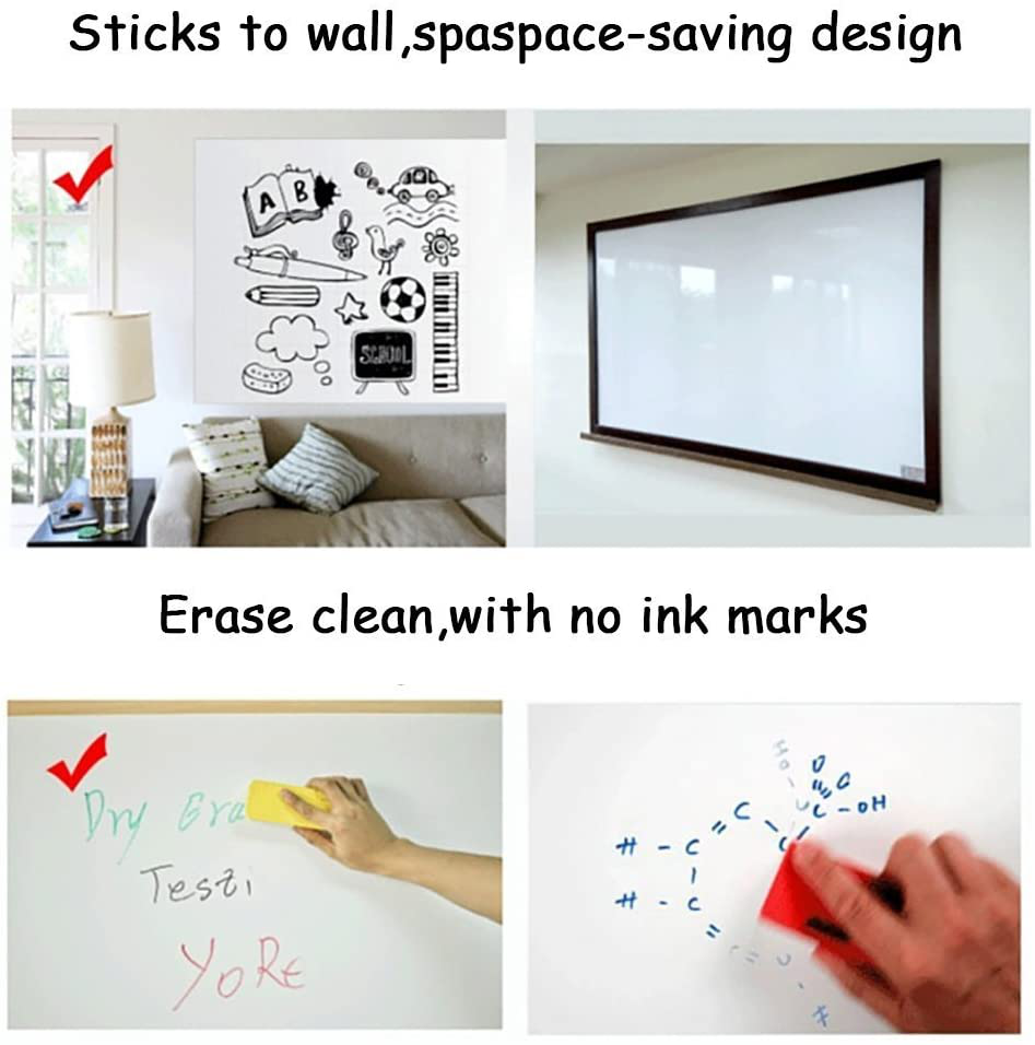 Dry Erase Whiteboard Sticker Wall Decal, Self-adhesive White Board Peel Stick Paper for School,Office,Home,Kids Drawing with 1 Water Pen (78.7" x 17.7")