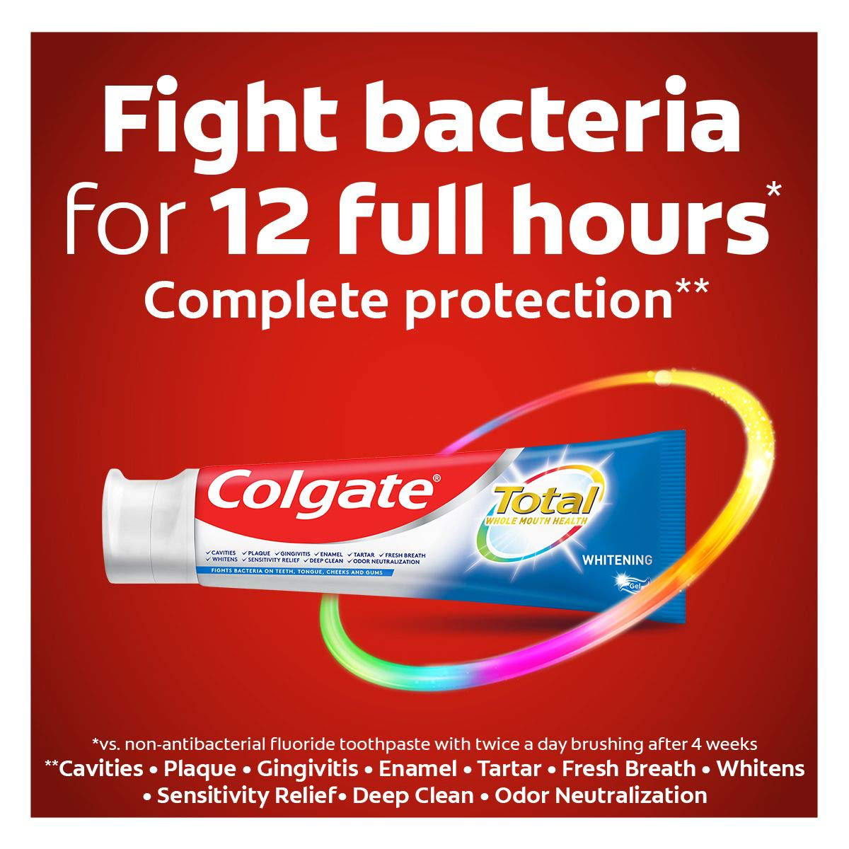 Colgate Total Whitening Toothpaste with Stannous Fluoride and Zinc, Exclusive, Whitening Mint, 4.8 Oz (Pack of 4)