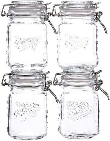 Mason Craft & More Glass Clamp Jars, 12OZ Mini 4 Pack, Clear