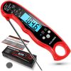 KULUNER TP-01 Waterproof Digital Instant Read Meat Thermometer with 4.6” Folding Probe Backlight & Calibration Function for Cooking Food Candy, BBQ Grill, Liquids,Beef（Red）