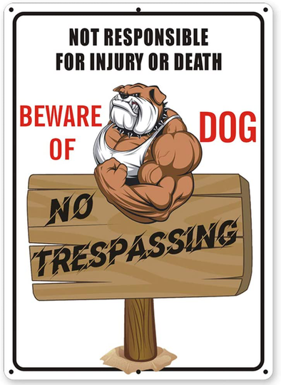 Beware of Dog Sign No Trespassing Signs for Fence Yard, Funny Dog Warning Sign