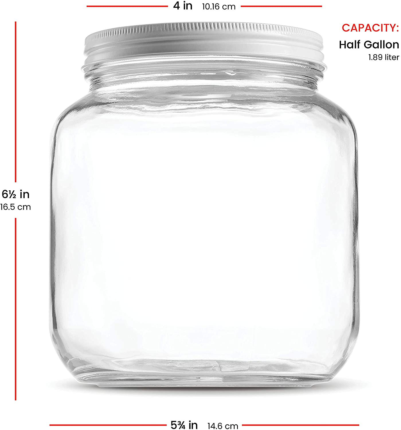 Half Gallon Glass Mason Jar (64 Oz - 2 Quart) - 4 Pack - Wide Mouth, Metal Airtight Lid, USDA Approved BPA-Free Dishwasher Safe Canning Jar for Fermenting, Sun Tea, Kombucha, Dry Food Storage, Clear