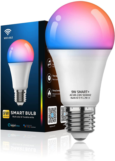 Smart Light Bulb, A19 Full Color Changing LED Light Bulb, 80W Equivalent, Music Sync, Schedules, WiFi & Bluetooth 5.0 Compatible Dimmable Light Bulb, Works with Alexa Google Assistant