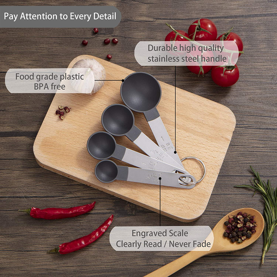 Measuring Cups and Spoons Set of Huygens Kitchen Gadgets 8 Pieces, Stackable Stainless Steel Handle Measuring Cups for Measuring Dry and Liquid Ingredient (Gray)