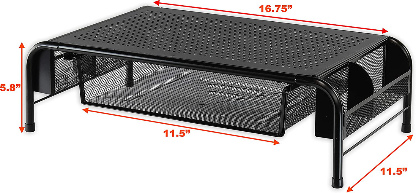 SimpleHouseware Metal Desk Monitor Stand Riser with Organizer Drawer