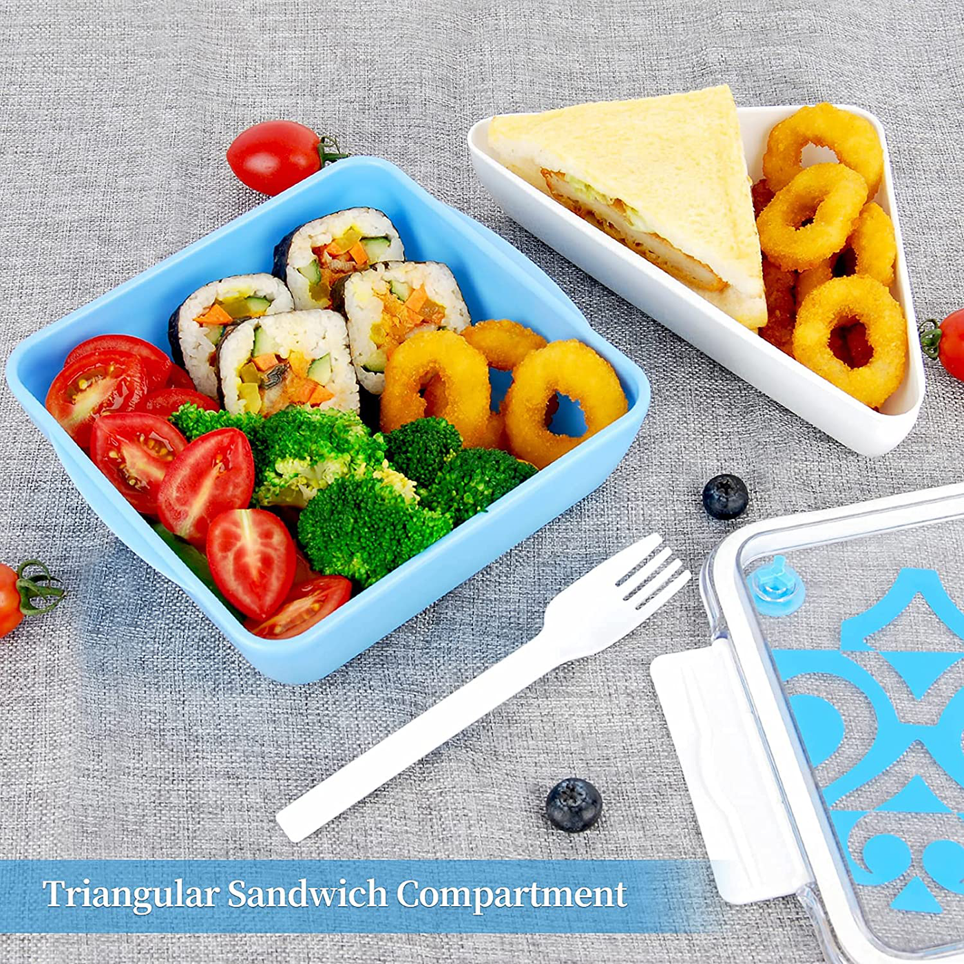 Sandwich Containers, Genteen Square Sandwich Box Snack Containers for Kids & Adults, Reusable Lunch Bento Box with Leak-Proof Rubber Seal, Stackable & Microwave Safe Food Storage (40oz, Blue)