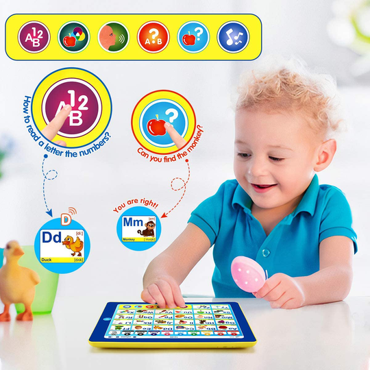 BEAURE Toddler Learning Tablet with ABC/Words/Numbers/Color/Games/Music, Interactive Educational Electronic Learning Pad Toys, Preschool Toddler Toys Gifts for Age 3 4 5 Year Old Boys and Girls