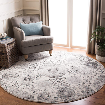 Safavieh Madison Collection MAD600D Boho Chic Glam Paisley Non-Shedding Stain Resistant Living Room Bedroom Area Rug, 3' x 3' Round, Cream / Silver