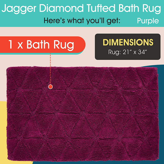 Luxury Diamond Chenille Bath Rug, Non-Slip, Absorbent Plush Bath Mat for Tub, Shower and Bathroom