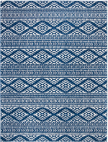 Safavieh Tulum Collection TUL272N Moroccan Boho Tribal Non-Shedding Living Room Bedroom Dining Home Office Area Rug, 5'3" x 7'6", Navy / Ivory