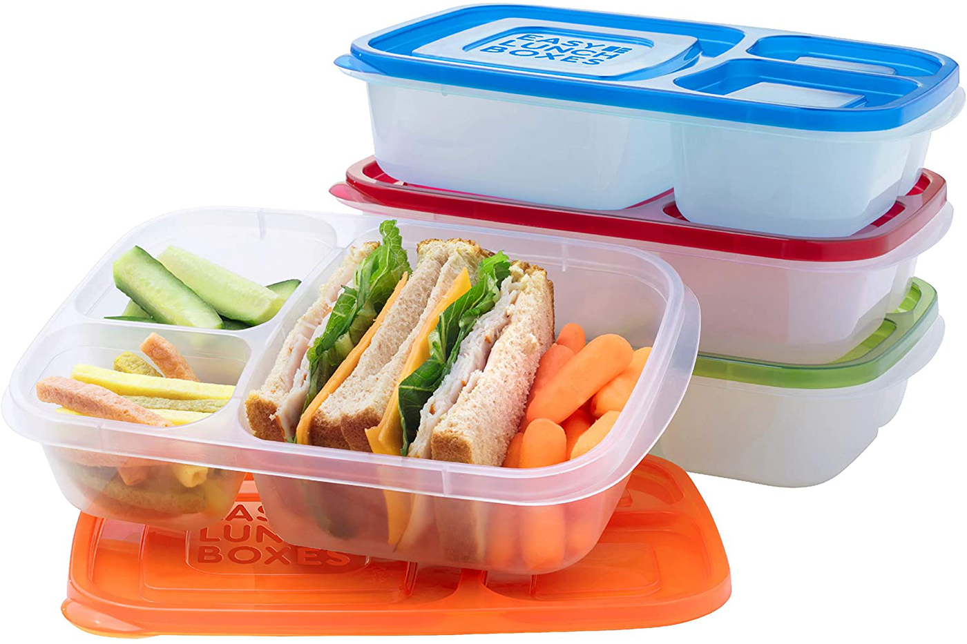 EasyLunchboxes - Bento Lunch Boxes - Reusable 3-Compartment Food Containers for School, Work, and Travel, Set of 10, (Classic)