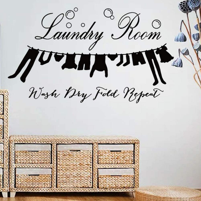 Laundry Room Vinyl Wall Decal Laundry Signs Wall Sticker Bubble Wall Décor Saying Wash Dry Fold Repeat Art Wall Quote Sticker for Decoration Supplies.