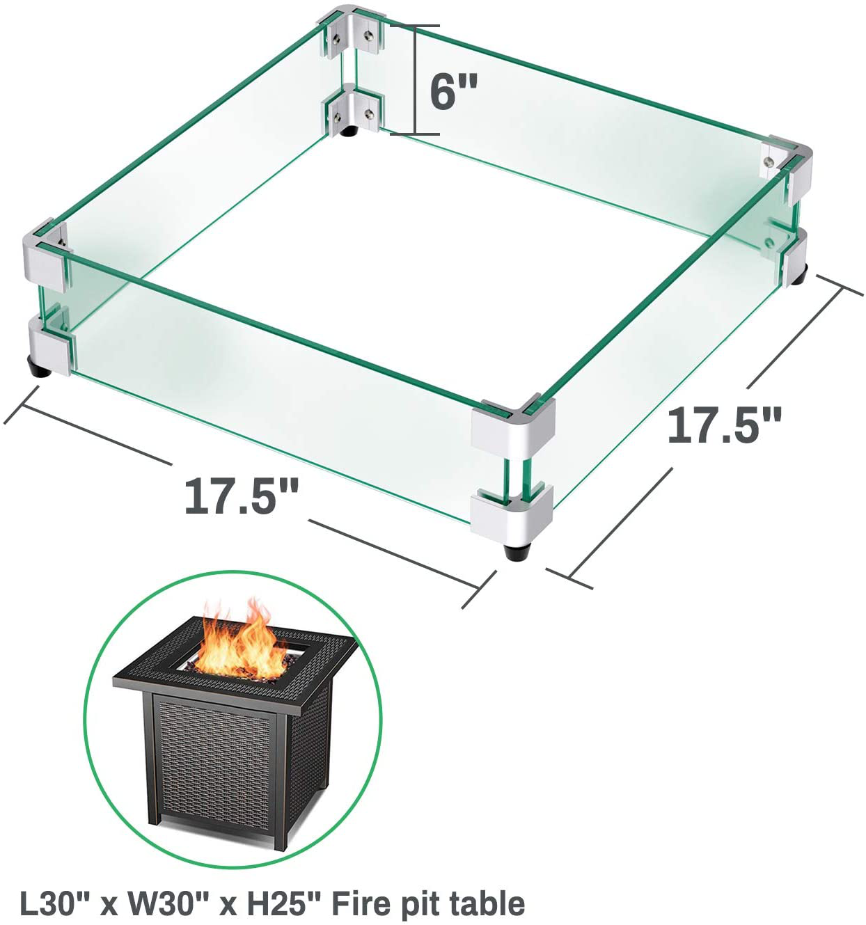 GASPRO 17.5 Inch Square Fire Pit Wind Guard for 28-32 Inch Fire Table and 12 Inch Drop-in Fire Pit Pan, 5/16 Inch Thick