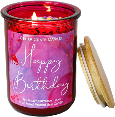 Happy Birthday Candle - Red Jar, Sprinkles, Birthday Cake Scented Candles for Women, Girlfriend, Best Friends, Female, Buttercream Vanilla Cake, Friendship Gift for Mom, Sister, Aunt, Coworker, Boss