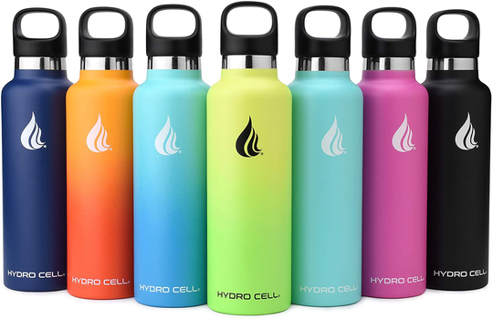 Hydro Cell Stainless Steel Water Bottle with Straw & Standard Mouth Lids (32oz 24oz 20oz 16oz) - Keeps Liquids Hot or Cold with Double Wall Vacuum Insulated Sweat Proof Sport Design (Neon/Neon 32oz)