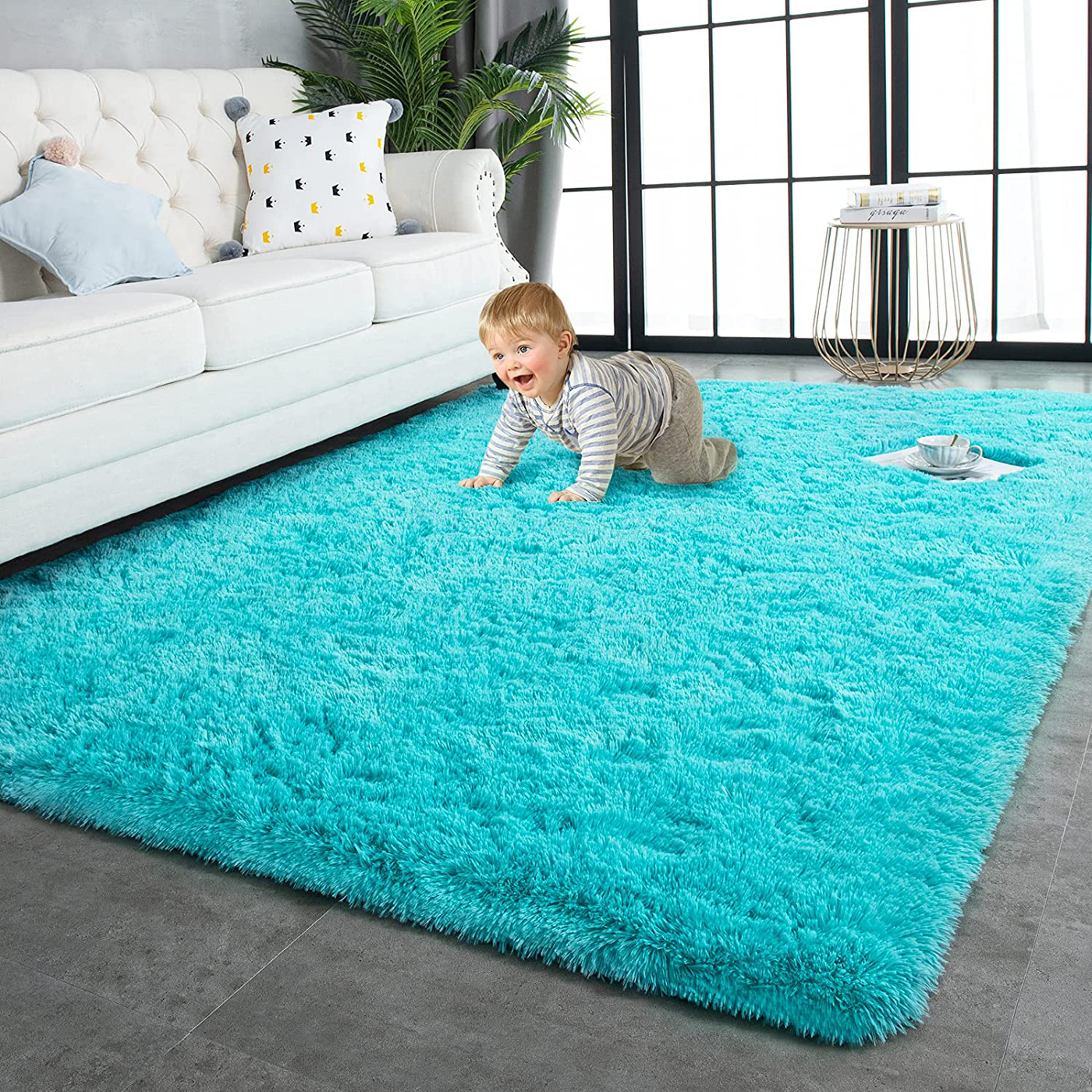 TWINNIS Super Soft Shaggy Rugs Fluffy Carpets, 4x5.9 Feet, Indoor Modern Plush Area Rugs for Living Room Bedroom Kids Room Nursery Home Decor, Upgrade Anti-Skid Durable Rectangular Fuzzy Rug, Blue