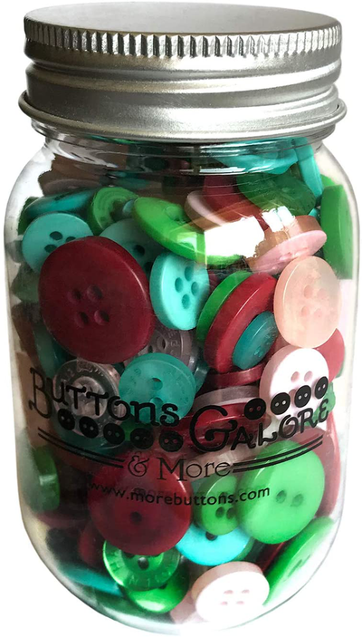 Buttons Galore Button Mason Jars-Retro Christmas