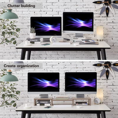 SUPERJARE Monitor Stand Riser, Adjustable Screen Stand for Laptop Computer/TV/PC, Multifunctional Desktop Organizer - Cream Gray