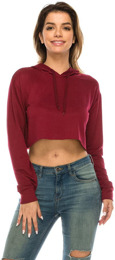 The Classic Women's Loose Cropped Long Sleeve Drawstring Hoodie Sweatshirt