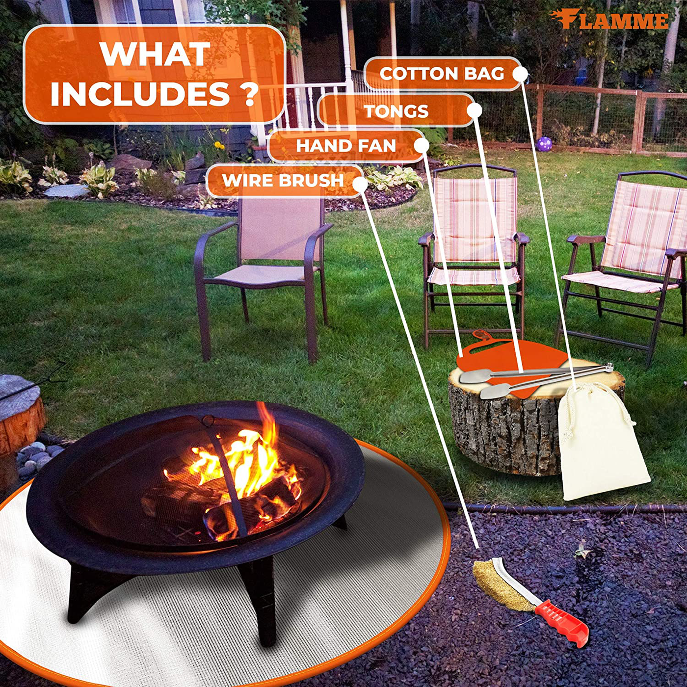 Flamme M24 Mat 24 inches Fireproof Grill Patio Lawn and Deck Protector Outdoor Wood Fire Outside Pits Blanket Charcoal,Chiminea,BBQ Smoker Pad, Camping, Bonfire