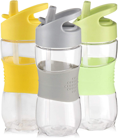 Kids Water Bottle with Straw 12 OZ BPA-Free Tritan Bulk Bottle Sports Clear Drinking Bottle for School