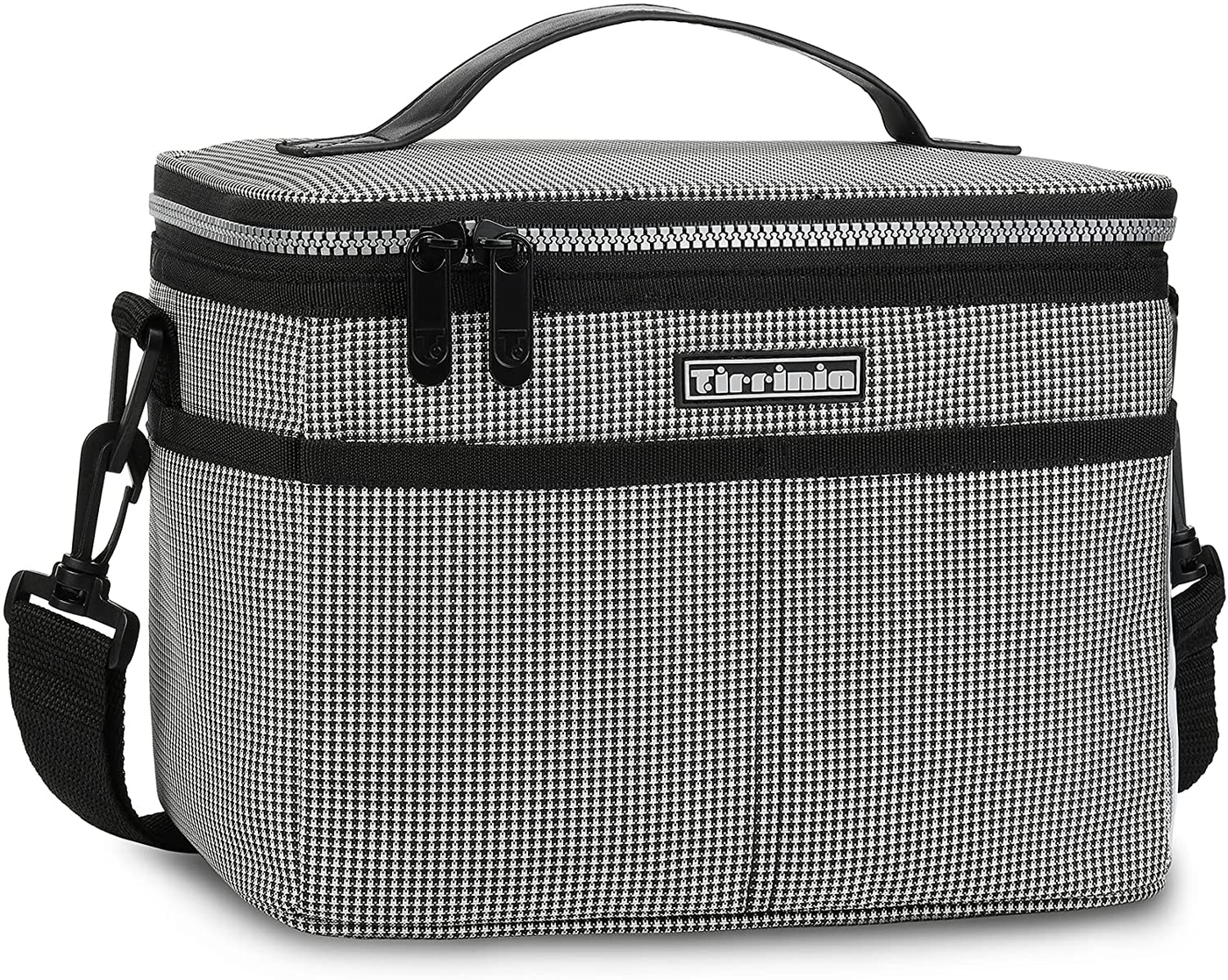 Insulated Lunch Box for Women Men, Leakproof Thermal Reusable Lunch Bag with 4 Pockets for Adult & Kids, Lunch Bag Cooler Tote for Office Work by Tirrinia, Grey Checkered