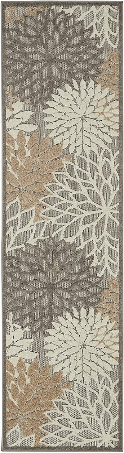 Nourison Aloha Indoor/Outdoor Floral Natural 2'3" x 12' Area Rug, (12' Runner)