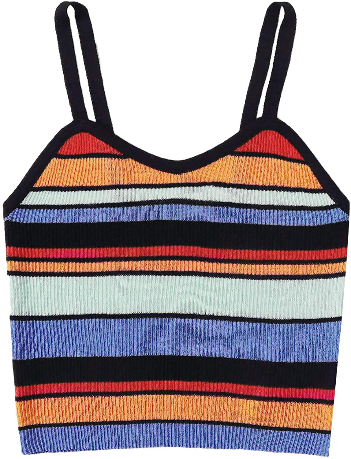 SweatyRocks Women's Sexy Strappy Crop Top Striped Print Ribbed Knit Cami Top