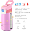AUTO FLIP 12 OZ Stainless Steel Kids Water Bottle for Girls Double Wall Beverage Carry Kid Cup Vacuum Insulated Leak Proof Thermos Handle Spout BPA-Free Sports Bottle for Boys (Coral)