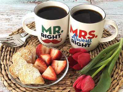 Triple Gifffted Mr Right and Mrs Always Right Coffee Mugs, Couples Gifts Set for Wedding, Happy Anniversary, Engagement, Her, Women, Men, Christmas, Parents, Bride, Couple Valentines Day Gift Cups