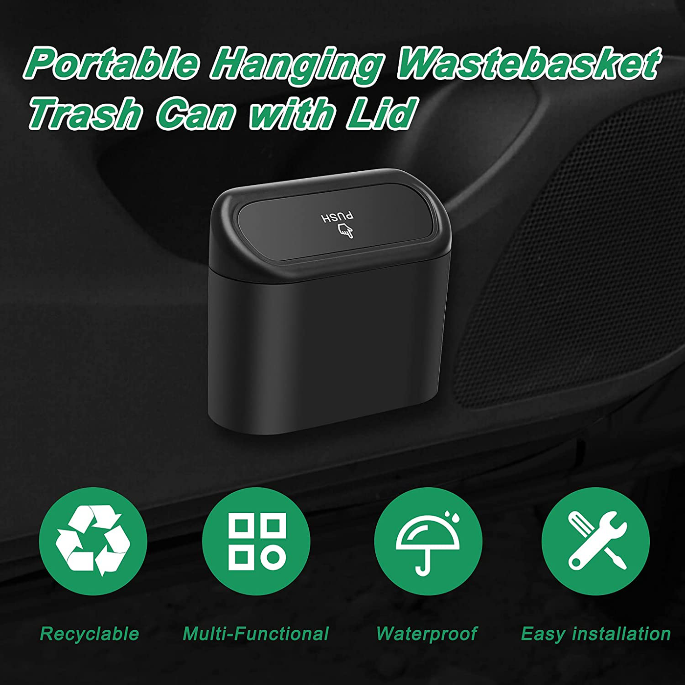 Ahier Small Car Trash Can with lid, Car Garbage Can Portable Hanging Mini Car Trash Can Car Holder with 30pcs Garbage Bags for Car, Office, Home