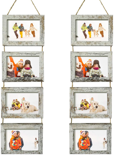 4x6 Wall Hanging Picture Frames Collage with 4 Opening Distressed White Frames