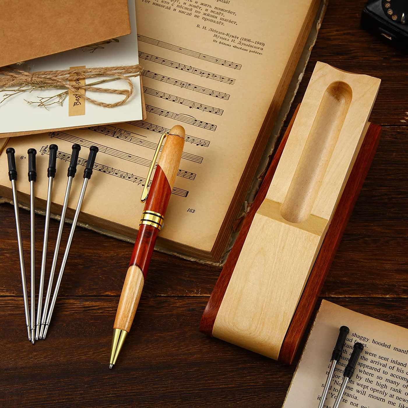 Luxury Wood Ballpoint Pens Personalized Pen Handmade Wooden Pen Writing Pen Business Gift Set for Men with Pen Display Holder Case and 10 Gel Ink Refills for Business Office Wedding Gift Supplies