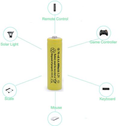 QBLPOWER Solar Light Rechargable Batteries Cell for Garden/Lawn/Sidewalk Lamp 1.2V AA Ni-CD 600mAh 2A(4 Pack AA Yellow)
