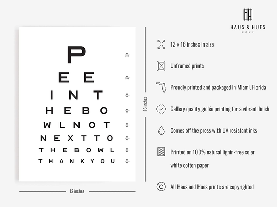 Funny Bathroom Signs for Home Decor - by Haus and Hues | Funny Bathroom Decor Funny Bathroom Wall Art | Bathroom Art Funny Bathroom Decor | Funny Bathroom Art | 12" x 16" UNFRAMED (Eye Exam)