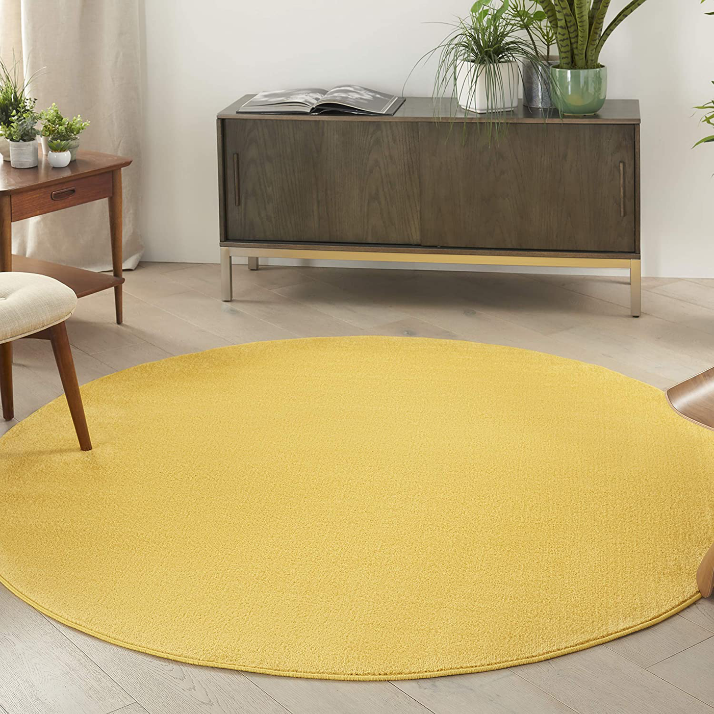 Nourison Essentials Solid Contemporary Yellow 6' Round Area Rug , 6' X 6'Round