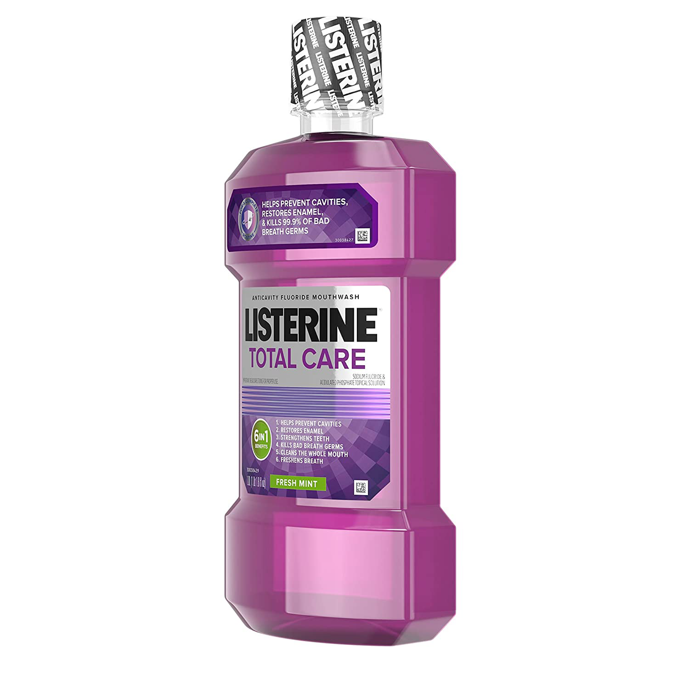 Listerine Total Care Anticavity Mouthwash, 6 Benefit Fluoride Mouthwash for Bad Breath and Enamel Strength, Fresh Mint Flavor, 1 L