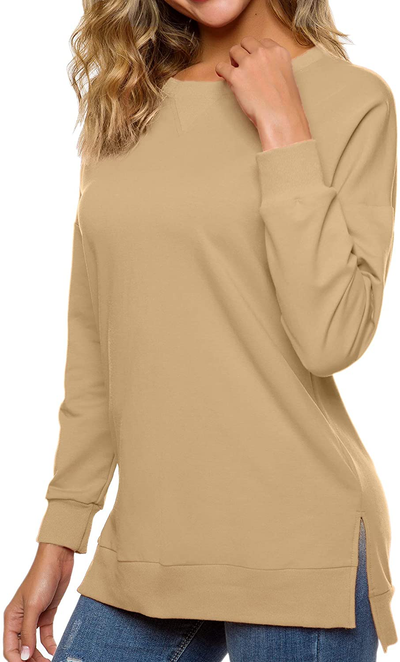 Custer's Night Women's Long Sleeve Sweatshirts Side Split Loose Casual Pullover Tunic Tops