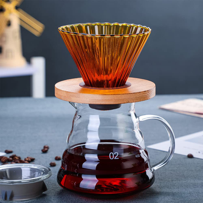 Pour Over Coffee Maker Set，Elegant Flower Shape V60 Dripper Cone, Wood Stand and Stainless Steel Standfor 1-2 Cups Slow Brewing Accessories for Home Cafe Restaurants (Red)