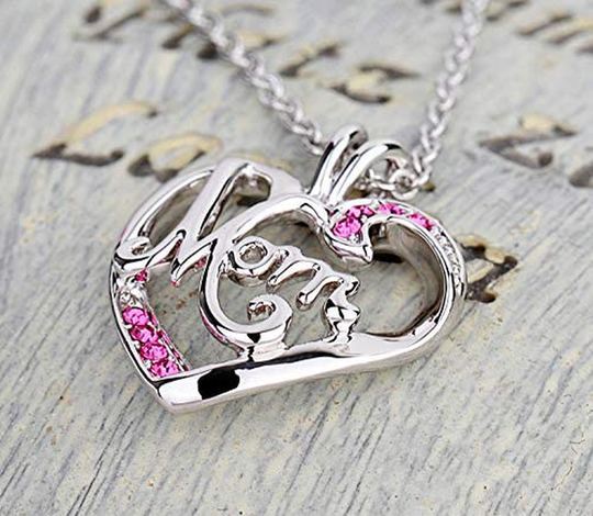 Mom Gifts Heart Necklace from Kids Silver Love Heart Pendant Necklace for Mom Jewelry Gifts Red Rhinestone Necklace Birthday Christmas Gifts for Mom Mother