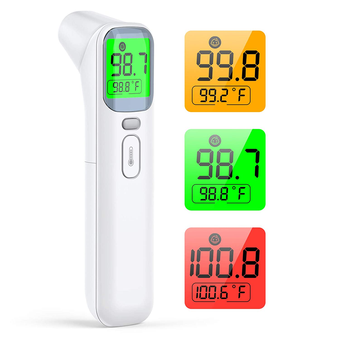 Infrared Thermometer Forehead Ear Thermometer for Fever, KKmier Digital Medical Thermometer No Touch LCD Instant Readings, Memory Function with Color Change Alarm for Adults Baby Kids