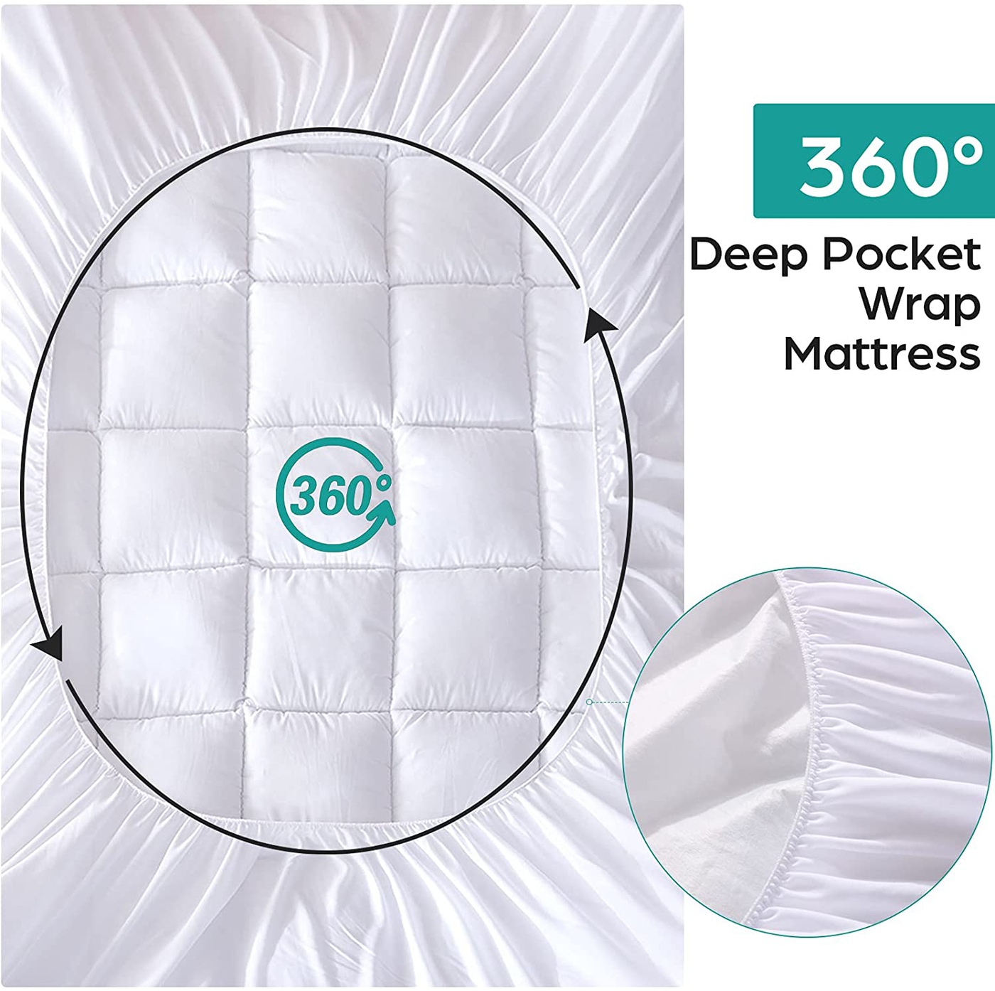 WhatsBedding Waterproof Mattress Pad Twin Size Cotton Top Down Alternative Filling Pillowtop Mattress Topper Cover-Fitted Quilted (Twin Mattress Pad)