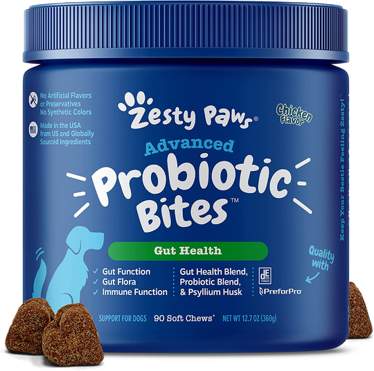 Zesty Paws Probiotic for Dogs - Probiotics for Gut Flora, Digestive Health, Occasional Diarrhea & Bowel Support - Clinically Studied DE111 - Functional Dog Supplement Soft Chews for Pet Immune System