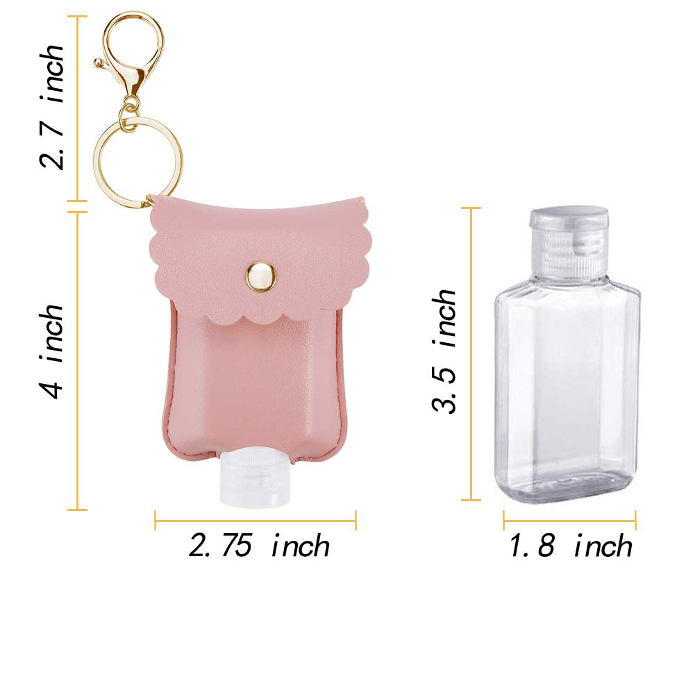 Hand Sanitizer Holder, 3 Pack Mini Hand Sanitizer Bulk Holder, Portable Squeeze Bottles 2oz with Leather Case Keychain