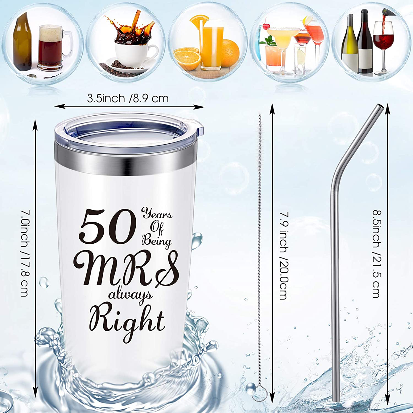 2 Pieces 50th Wedding Anniversary Coffee Mug, 50 Years of Being MR/MRS Always Right Gifts Set for Grandparents Couple Husband Wife, 20 oz Mug Tumbler with Lids and Gift Box (Black, White)