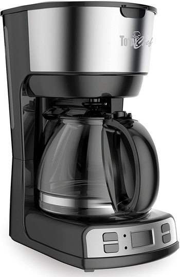 Total Chef TCCM06 Programmable Coffee Maker Stainless Steel with 12-Cup Glass Carafe, LCD Display,Easy Cleanup, Reusable Basket Filter, Countertop, Black/Gray
