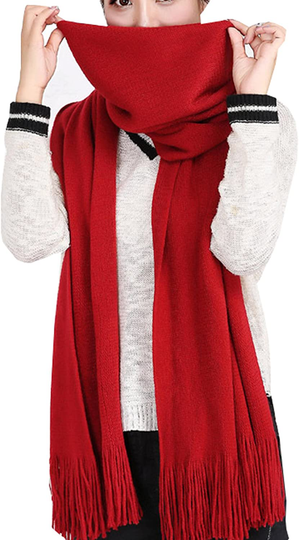Wander Agio Women's Warm Long Scarves Winter Scarfs Pure Color Scarf Tassel