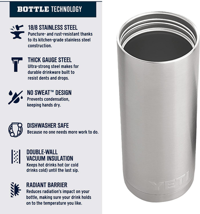 YETI Rambler 18 oz Bottle, Stainless Steel, Vacuum Insulated, with Hot Shot Cap, Sharptail Taupe